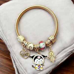 Kuromi Hamsa Love Heart Gold Tone Stretch Charm Bracelet
